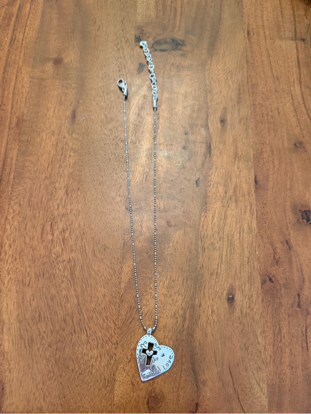 Silver Heart Pendant Necklace with Cross Accent - Brighton